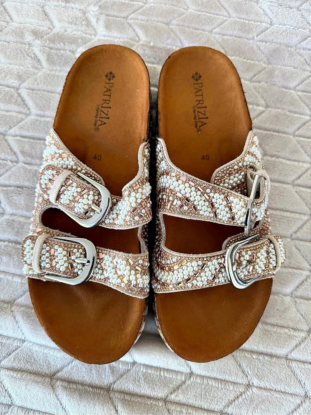 Patrizia By Spring Step Pearline Embellished Platform Sandals Buckle EU 40 US 9